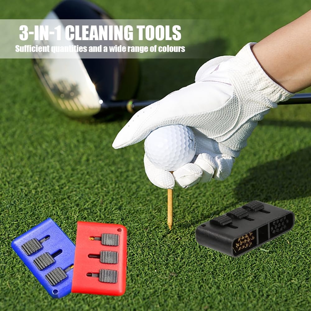Lot de 4 brosses de nettoyage pour club de golf, taille de poche, brosse de nettoyage multi-usages, kit de nettoyage 3 en 1, portable et rétractable pour balles de golf (4 couleurs)