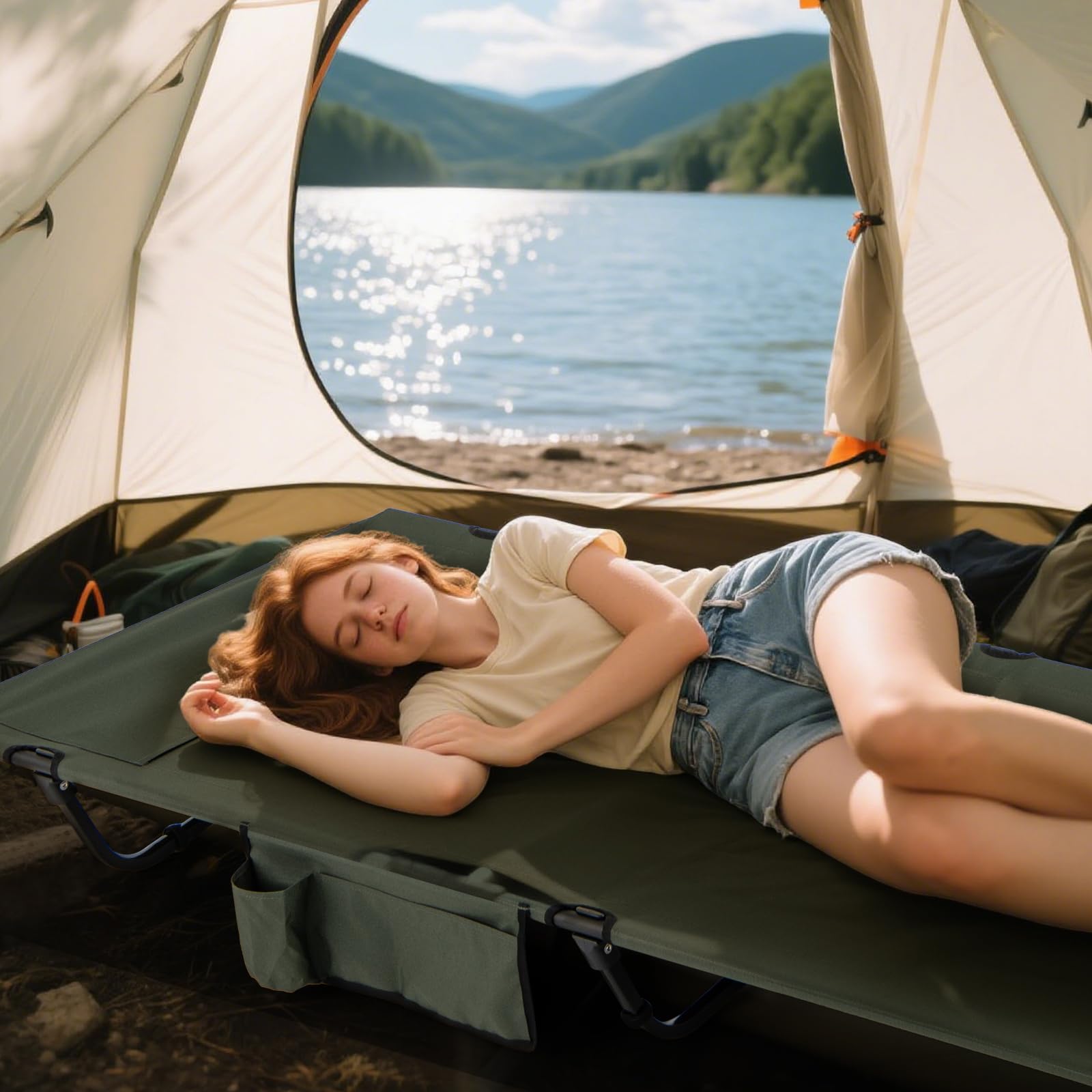 GOPLUS Cama de Camping Portátil, Cama Plegable con Bolsillo Lateral, Bolsa de Transporte, Ultraligera para Dormir al Aire Libre para Senderismo, Camping, Viajes, Jardín, 193 x 70 x 18 cm
