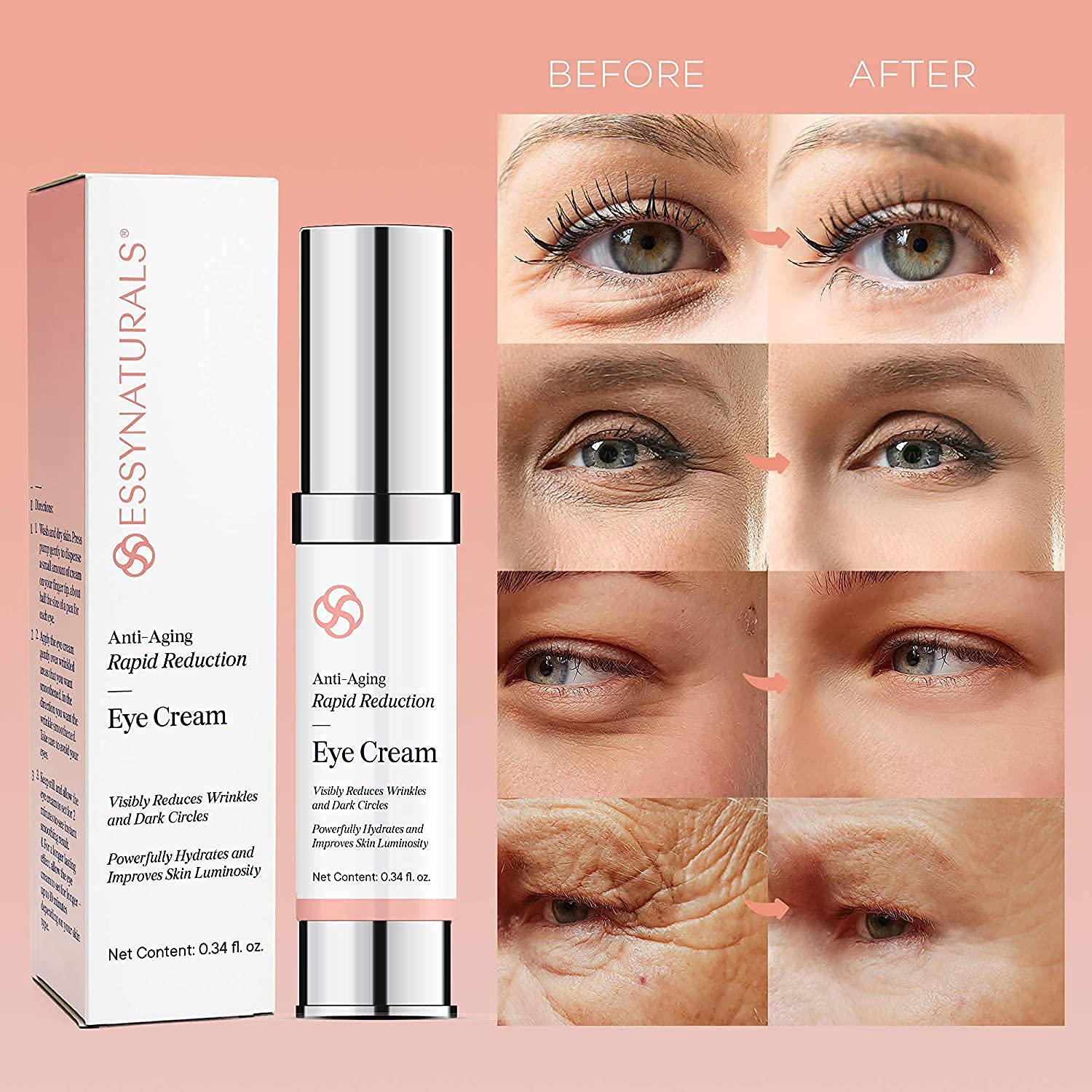 EssyNaturals Anti-Aging Rapid Reduction Eye Cream - Visibly and Instantly Reduces Wrinkles, Under-Eye Bags, Dark Circles in 120 Seconds : Everything Else