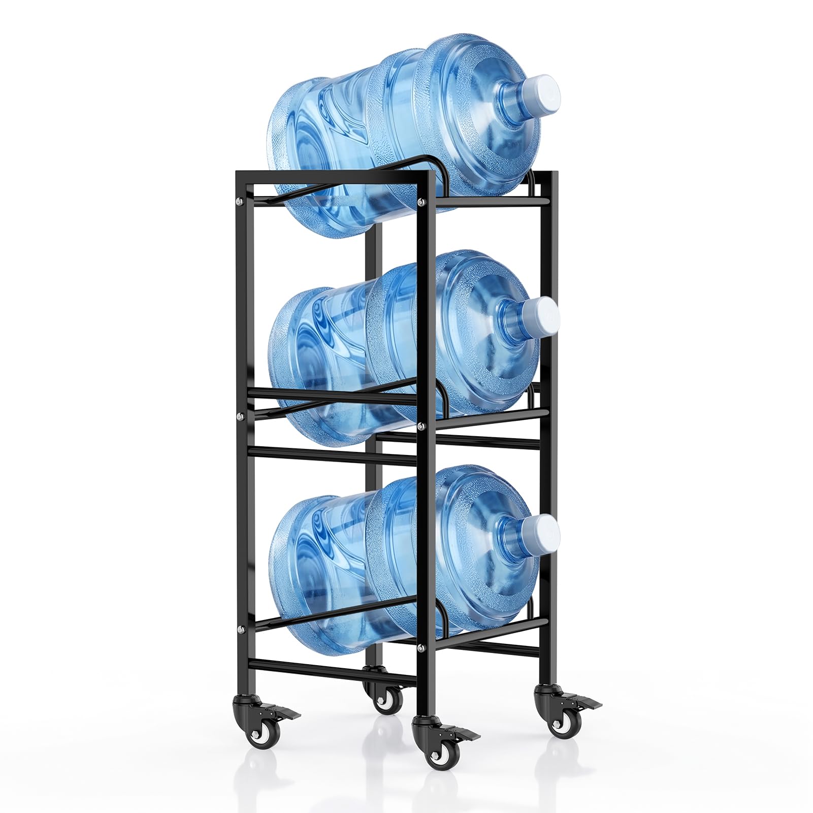 5 Gallon Water Jug Holder with 4 Locking Casters, 3-Tiers Water Jug Stand