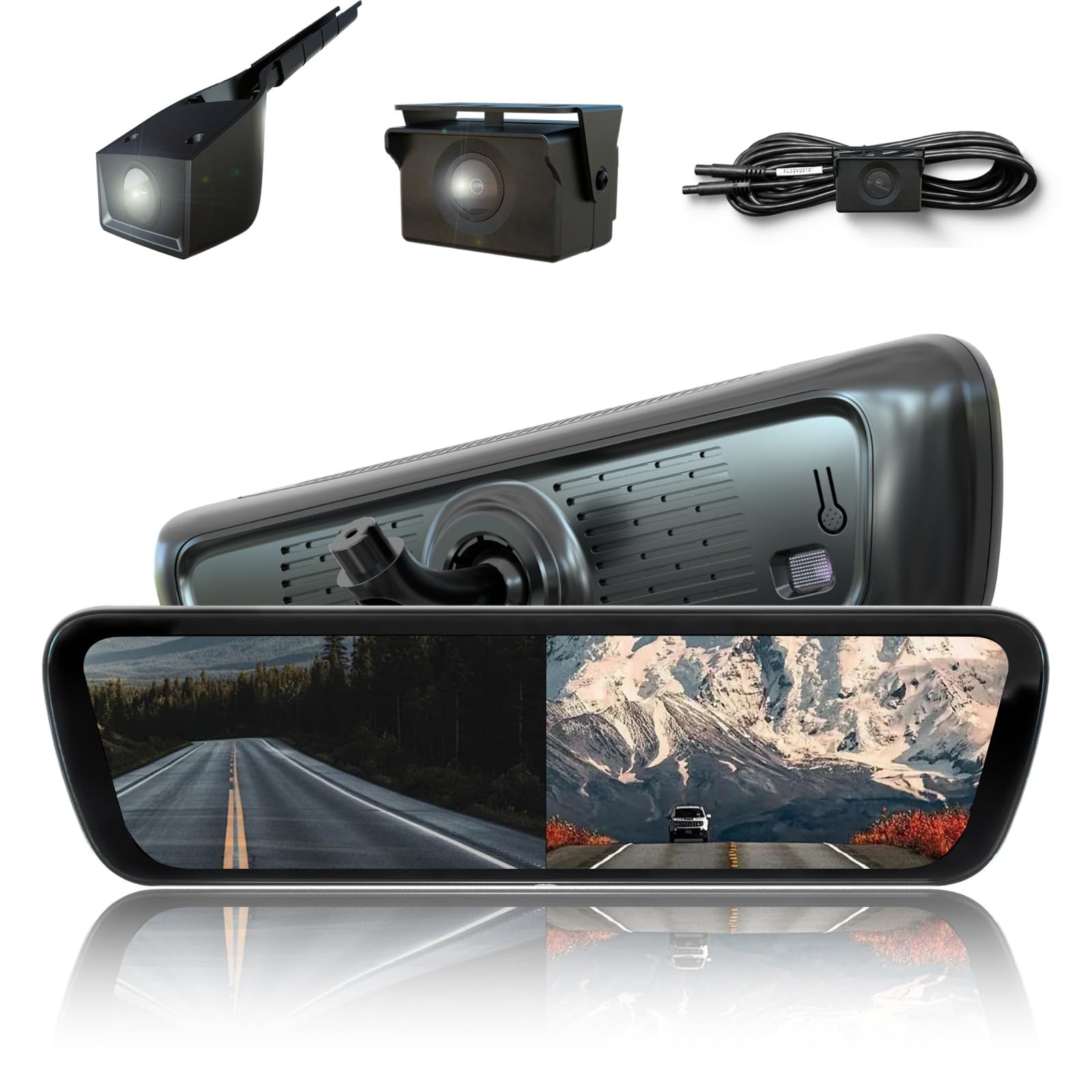 Sinjet 9.66? Rear View Mirror Camera OEM with IPS Screen, Detached Front Lens, Front and Rear Camera, Night Vision, Parking Monitor, 4K+2K, 32GB SD, Bracket #179 – for Jeep Wrangler Gladiator