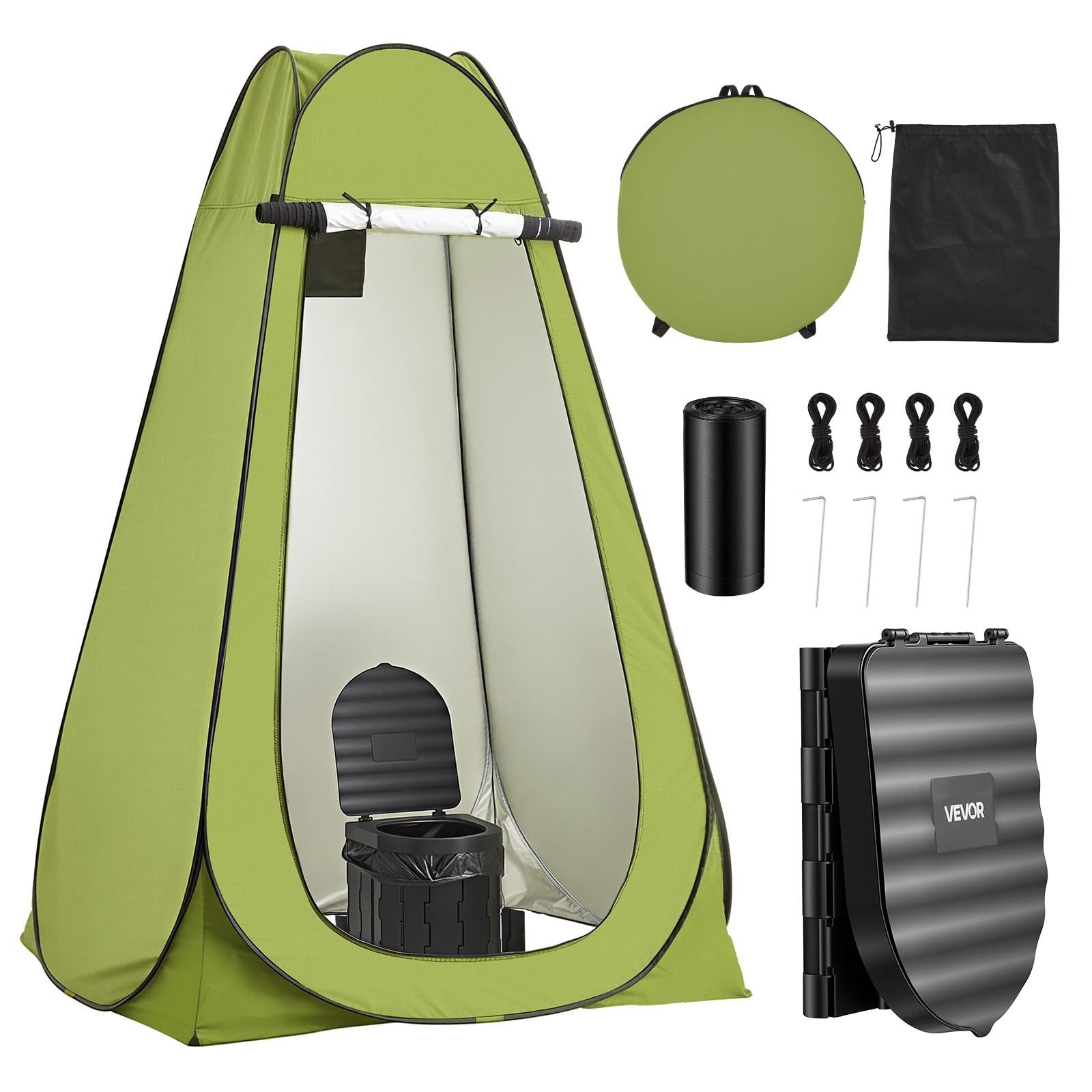 VEVOR Kit WC da Campeggio Pieghevole con Tenda, Toilette da Campeggio Portatile Pieghevole per Campeggio Viaggio Escursionismo Carico max. 150 kg, Borsa da Trasporto Sacchi per Spazzatura