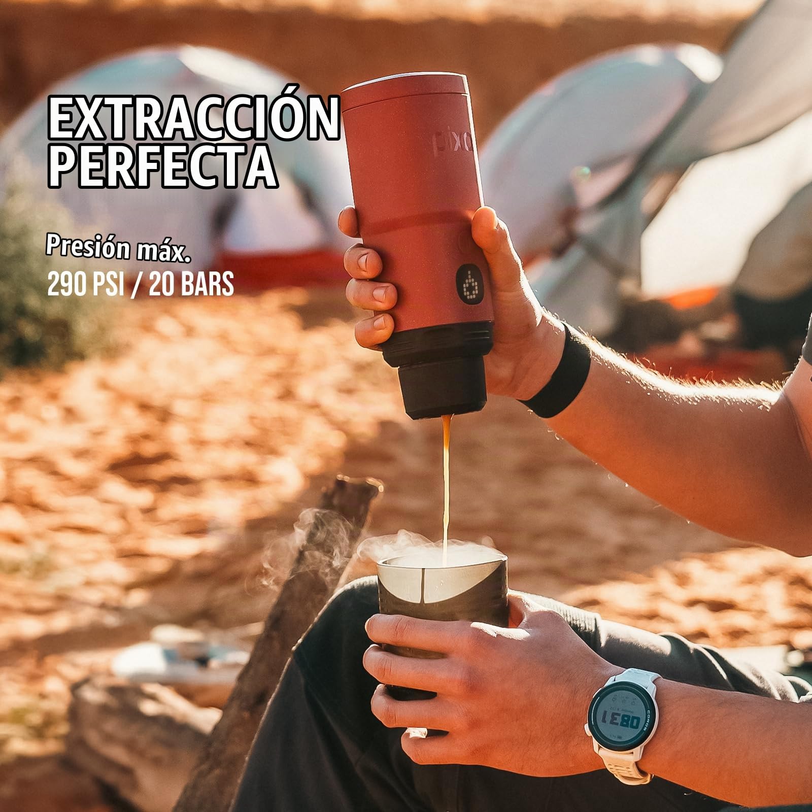 WACACO Cafetera eléctrica y portátil, con 4 tipos de café y calentamiento rápido, batería de 3 x 3000 mAh, cafetera espresso portátil de 20 bar para café molido y cápsula NS (rojo tuscan)