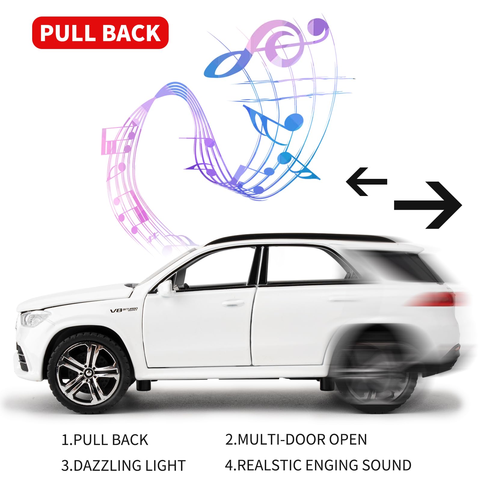 TGRCM-CZ 1:32 Scale Compatible with Benz AMG GLE 63S SUV Toy Car,Alloy Diecast Pull Back Car Model with Light and Sound Toy Vehicles for Kids Boys Girls Gift (White) - Image 3
