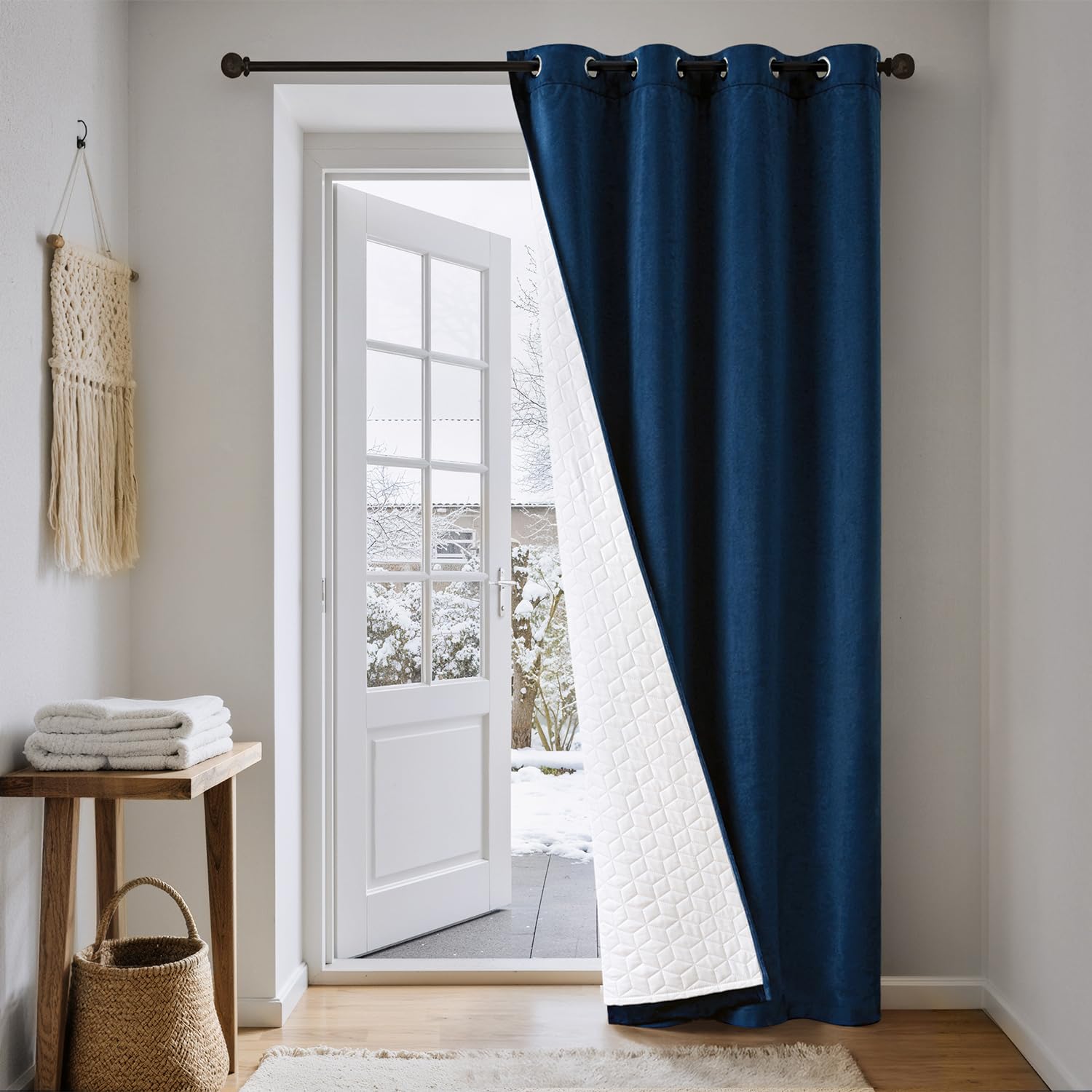 MIULEE Rideau Velours Bleu 1 Pièce Double Epais Matelassée Oeillets | Rideau Occultant Thermique Isolant Anti Froid Chaleur, Adapté Pour Fenêtre et Porte D'entrée Maison