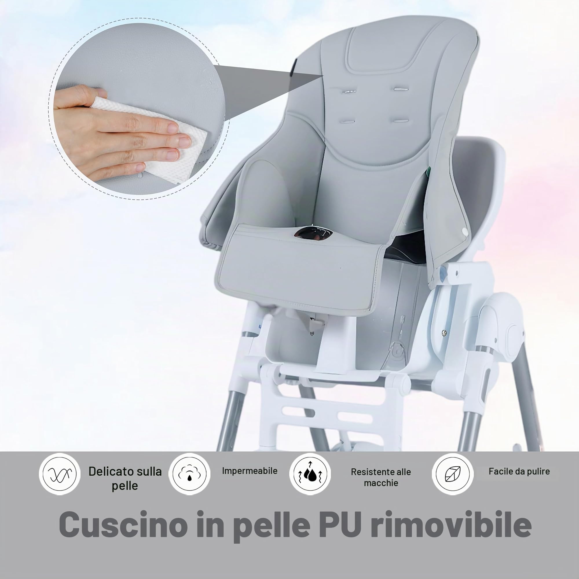 LIFEZEAL Seggiolone Pappa Evolutivo per Bambini 6-36 Mesi, Sedia, Sediolone, Altezza Regolabile, Pieghevole, Reclinabile, Cintura di Sicurezza, Pioggiapiedi, 2 Vassoi, Ruote, Giocattoli, Grigio Chiaro