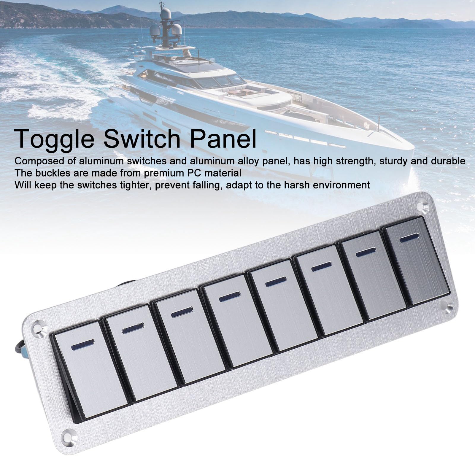Pannello Interruttori a Bilanciere per Barche Marine 8 Gruppi 3 Pin, Interruttore a Levetta On/off con Luce Blu Singola con Design Precablato, Installazione Semplice