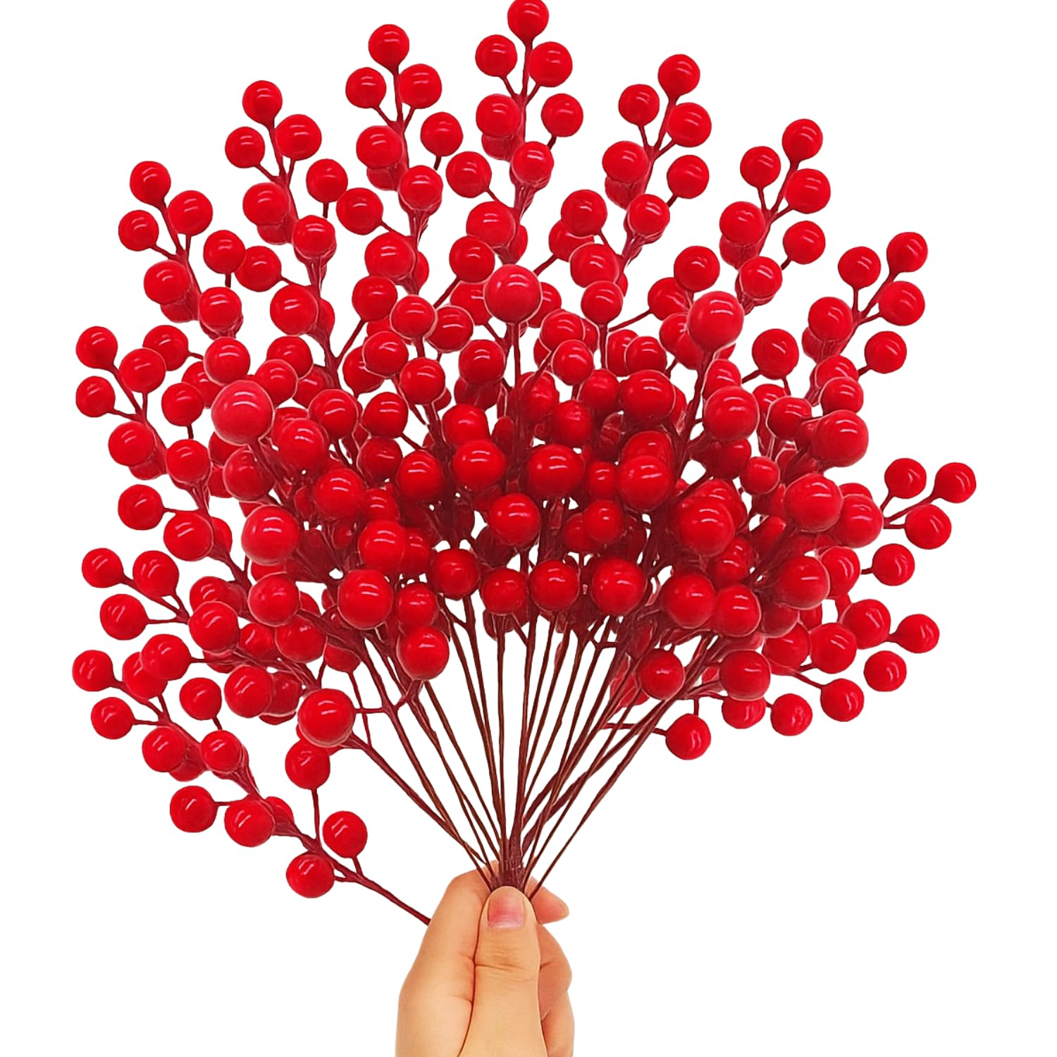 Smizzy Artificial Christmas Red Berries Stems Hanging 12pcs – Waterproof Burgundy Holly Berry Picks for Christmas Tree Wreath Floral Arrangements DIY Crafts Holiday Wedding & Winter Home Decoration-image-17