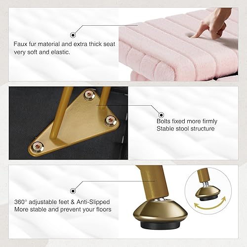 Miniatura 7 de Greenstell Vanity Stool Chair Faux Fur with Storage, 15.7"L x 11.8"W x 19.4"H Soft Ottoman 4 Metal Legs with Anti-Slip Feet, Furry Padded Seat,