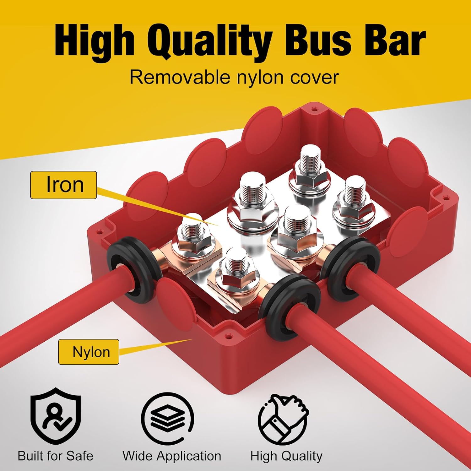 Power Distribution Block 500A Bus Bar with 2X 3/8"(M10) + 4X 5/16"(M8) Studs, 48V DC Automotive Heavy Duty Marine Battery Terminal Block with Cover