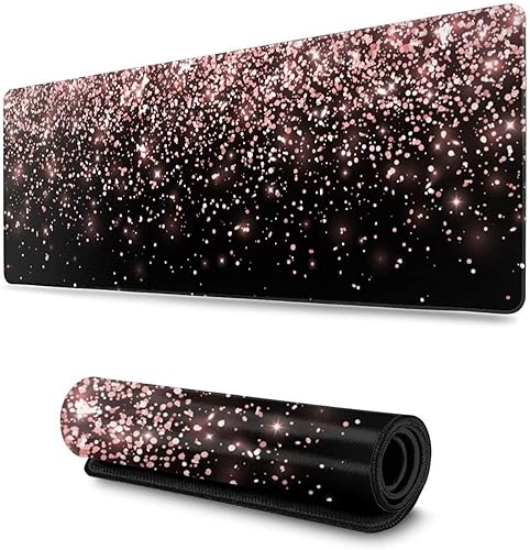 Miniatura 1 de Alfombrilla de mouse negra con purpurina de oro rosa, grande, XL, larga, extendida, alfombrilla de mouse grande, alfombrilla de mouse para teclado,
