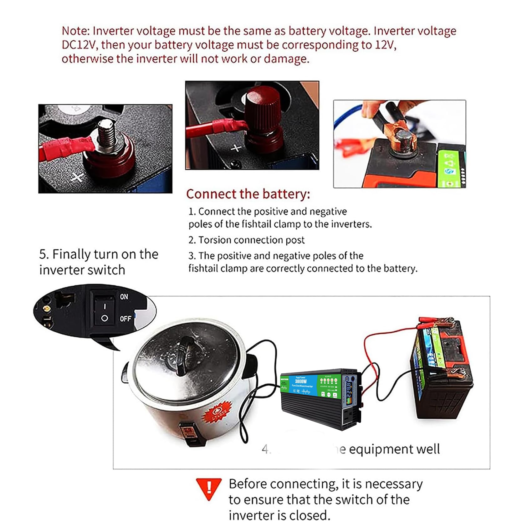 72V A 110V 3000 Watt Pure Sine Wave Inverter, DC 12V A 220V AC Power Inverter per Veicolo, RV, Camion, off-Grid, Auto Power Inverter