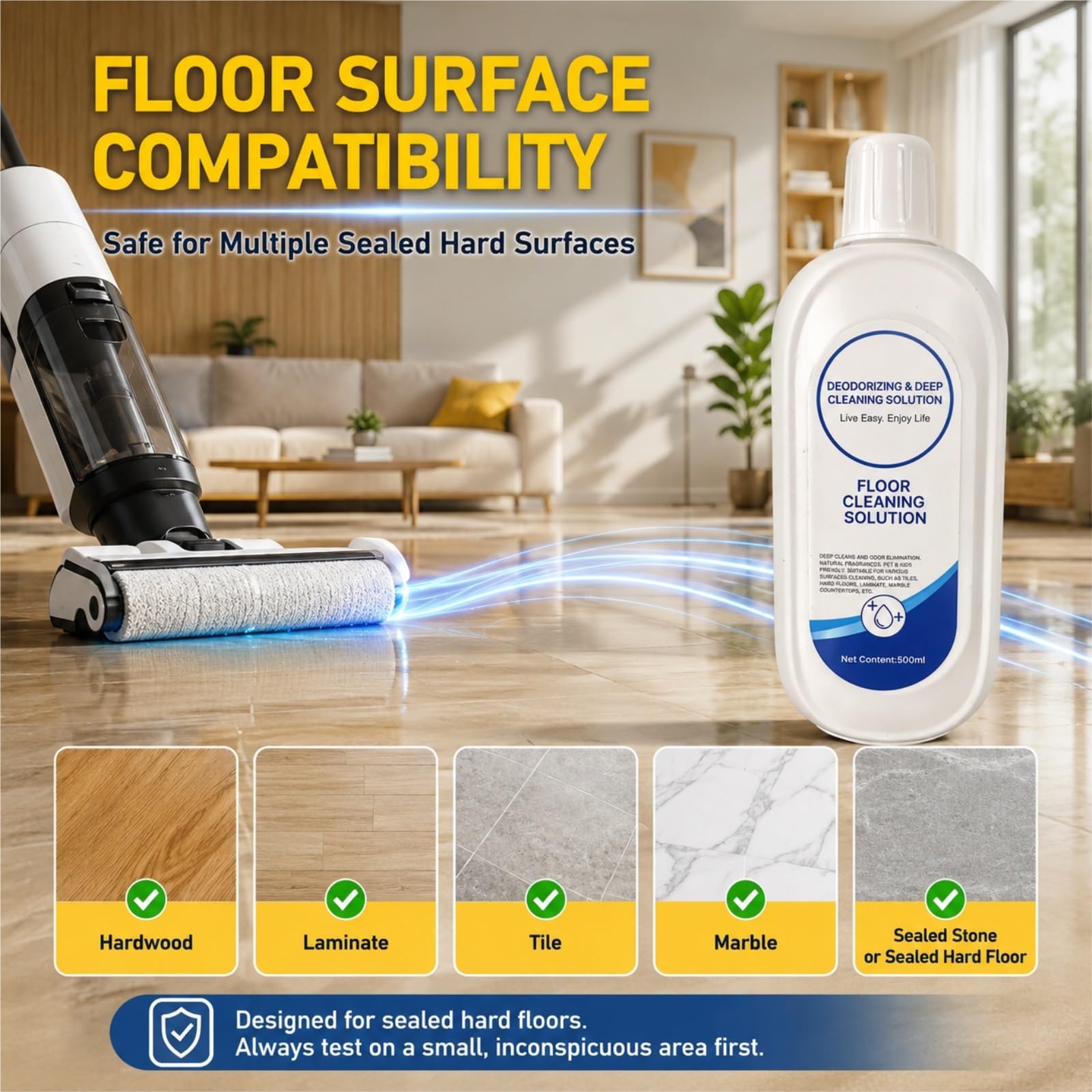 Limpiador for Pisos Duros, 500ML X 5, Desodorizante Profundo, Fórmula Baja Espuma, Compatible con Tineco Robot Trapeador/Aspiradora Seco Mojado