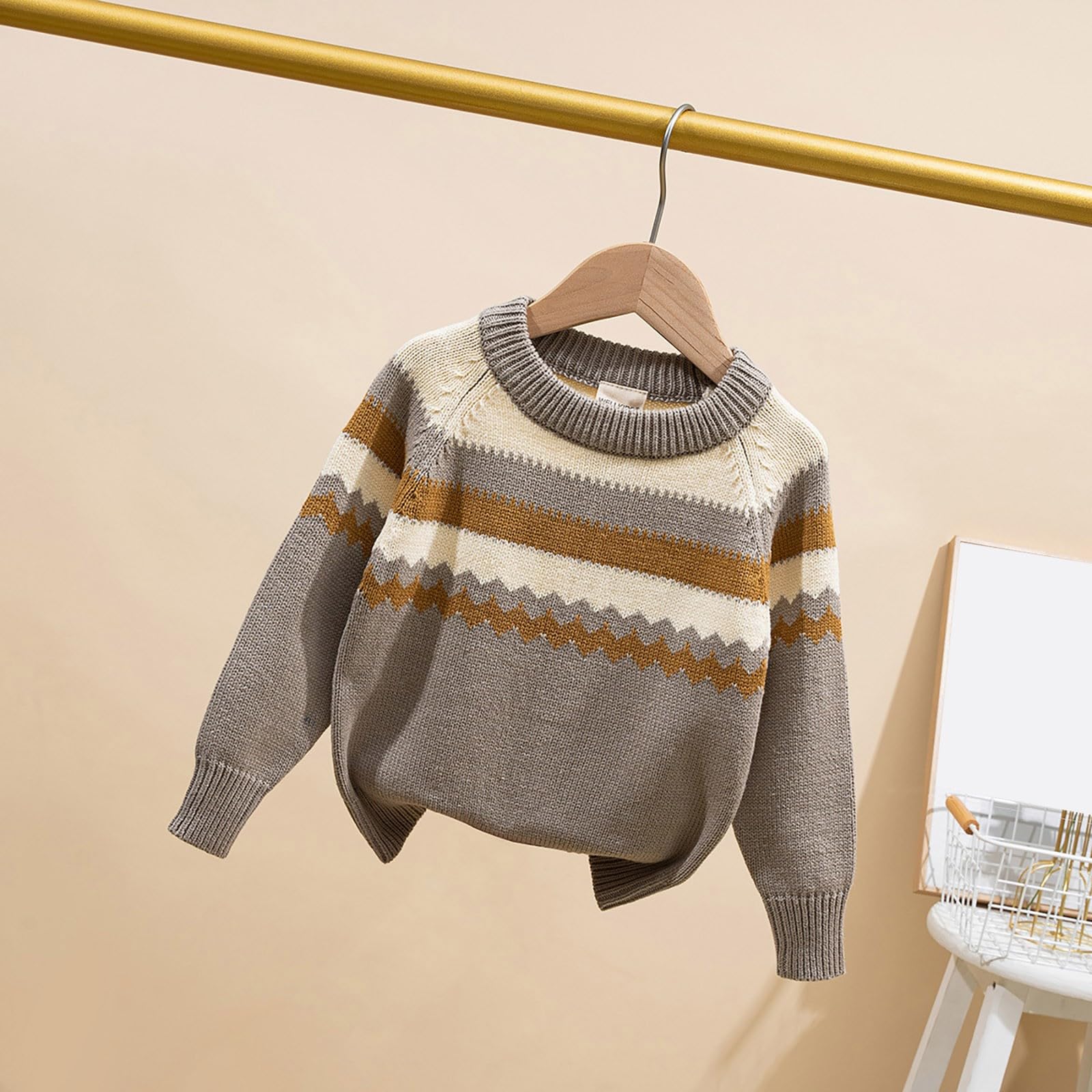 RNTOP Toddler Girls Boys Knit Sweater Pullover Baby Long Sleeve Crewneck Sweatshirt Warm Blouse Soft (Grey, 2-3 Years)