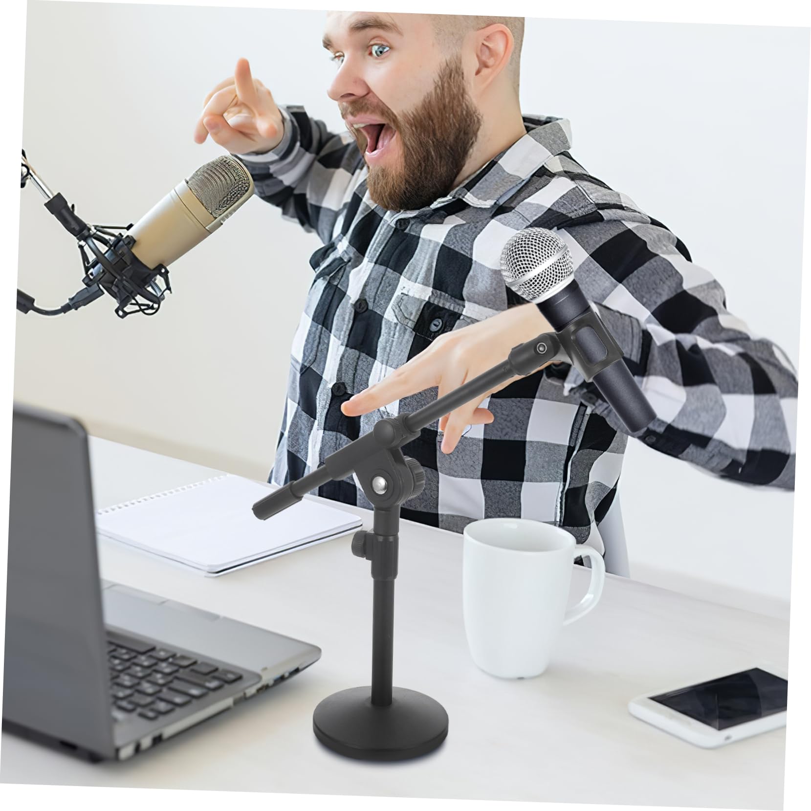 Gatuida Supporto Per Microfono Da Tavolo Regolabile Accessorio Per Home Studio e Performance Con Base Stabile e Clip Per Microfono
