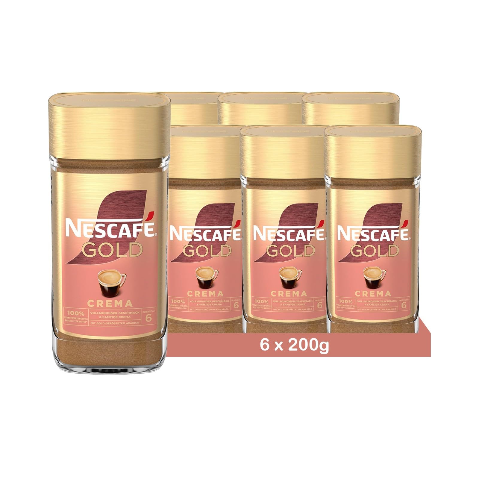 NESCAFÉ Gold Crema, löslicher Bohnenkaffee aus erlesenen Arabica-Kaffeebohnen, Instant-Pulver, koffeinhaltig & aromatisch, 6er Pack (6 x 200 g)