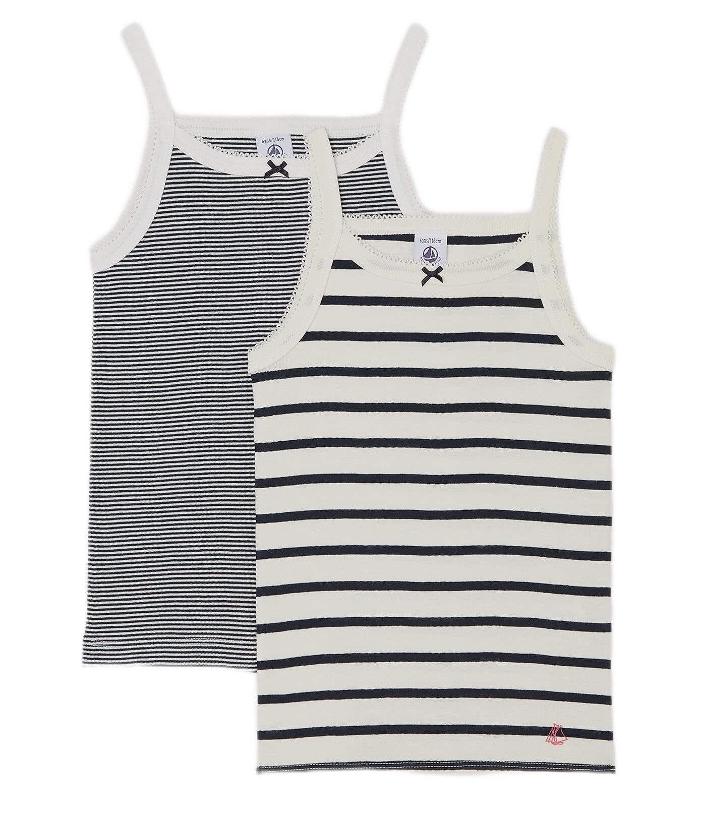 Petit Bateau Girls' Striped Organic Cotton Vest Tops - 2-Pack Style A01F7 Sizes 2-18 Years