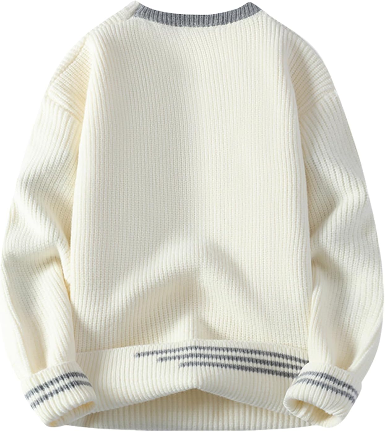 Men Colorblocked Crewneck Sweater Baggy Knitted Pullover Jumper Unisex Casual Textured Sweater Tops - Image 3