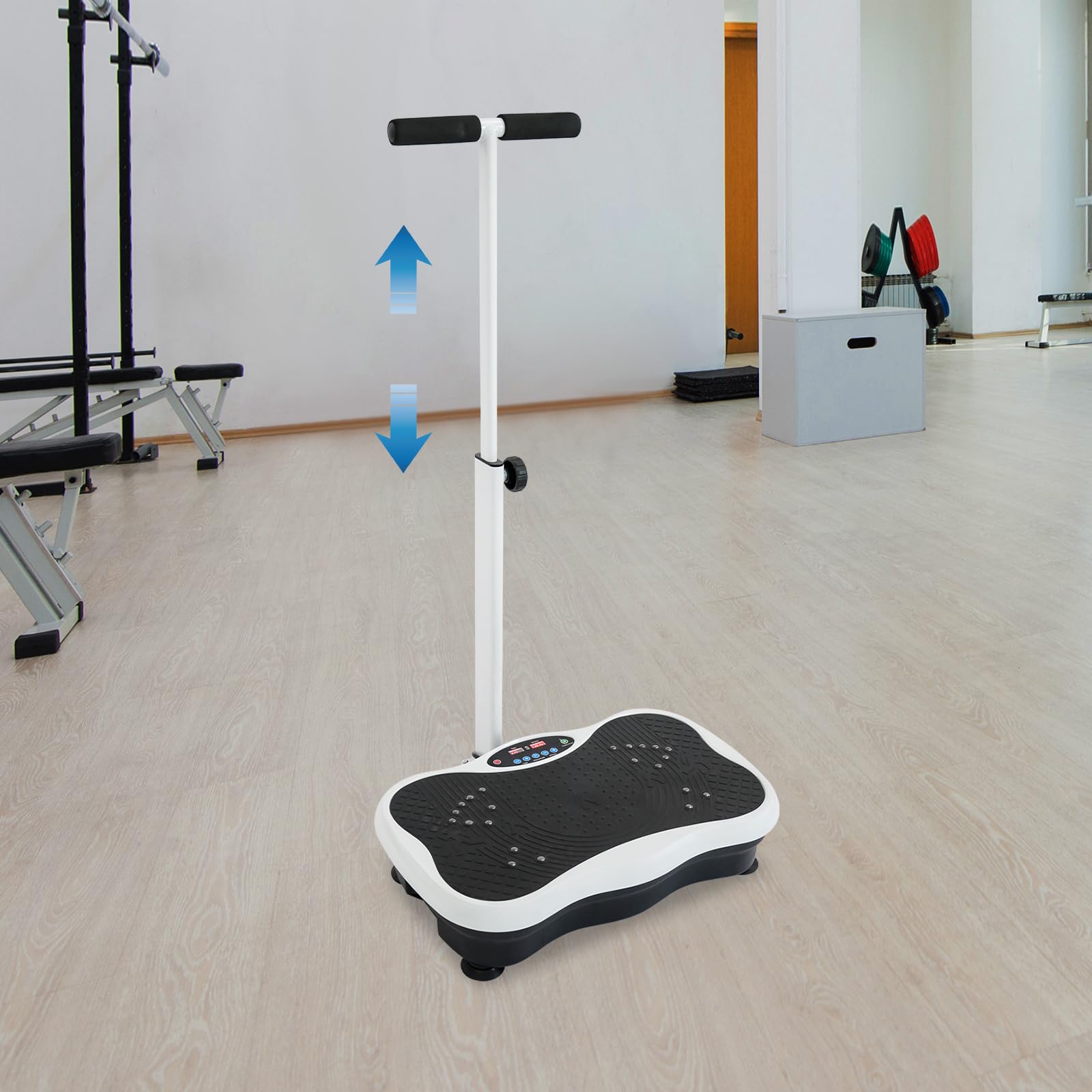Vibrationsplatte, Rüttelplatte Sport für Zuhause, 180 W Fitness Vibrationsboard mit Verstellbaren & Armlehnen Fernbedienung, Fitnessgeräte für Zuhause | 120 Vibrationsstufen | 10 Trainingsprogramme
