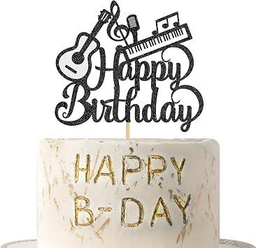 Music Guitar Piano Happy Birthday Cake Topper Music Lover Birthday Party Supplies Happy Birthday Sign Cake Decorations Black Glitter