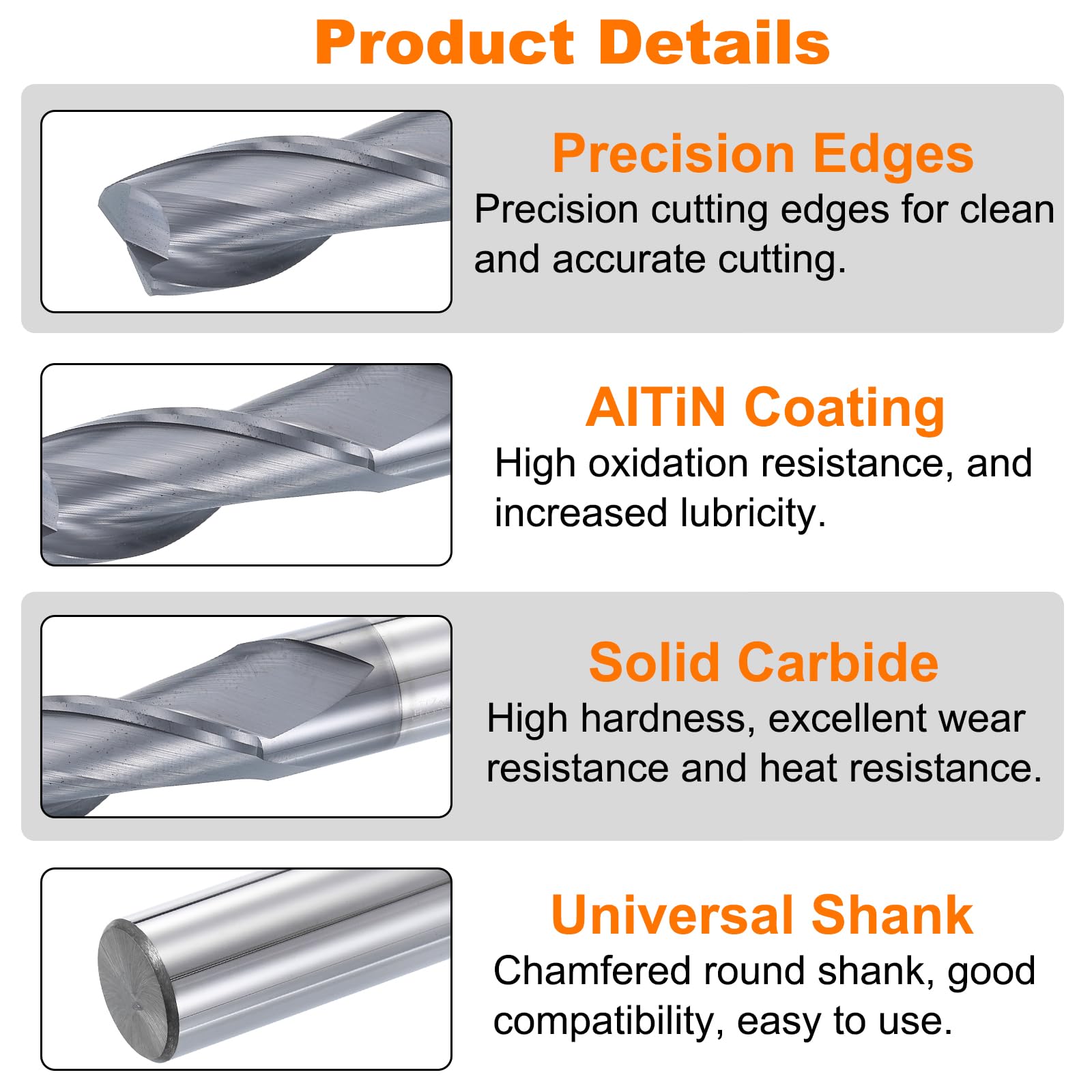 sourcing map Punta per fresa a spirale, diametro di taglio da 1,27 cm, 2 scanalature, rivestita in carburo massiccio AITIN, con gambo da 1/2" per incisione su legno CNC, lunghezza di taglio 3,8 cm,