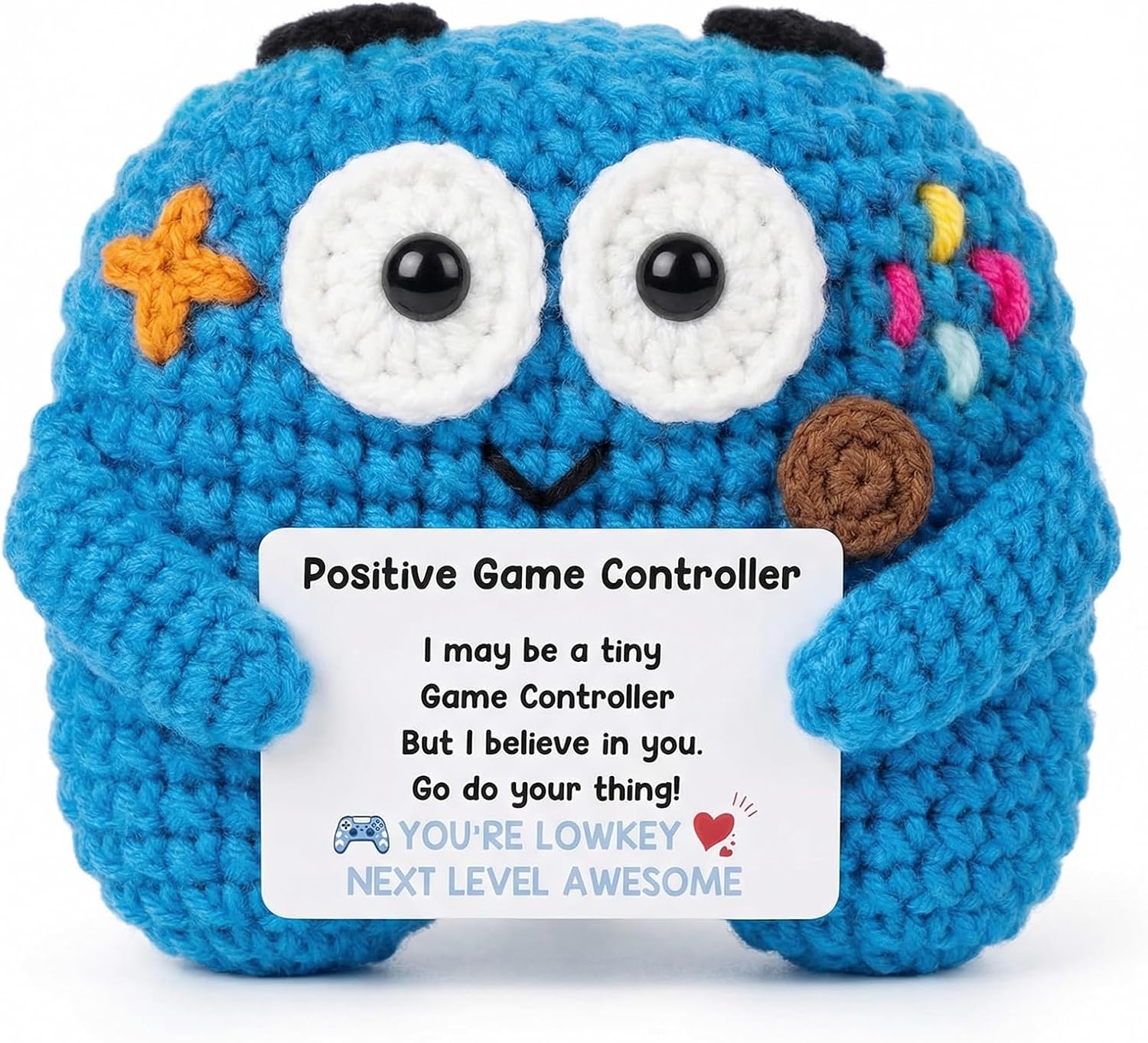 Positive Crochet Controller Gifts for Gamer Boyfriend, Retro Gamer Gifts for Men Teenage Boys, Handmade Gamer Game Controller Doll for Teen Girls Boys Christmas, Emotional Support Crochet Decor