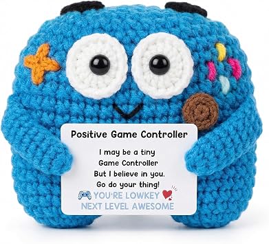 Positive Crochet Controller Gifts for Gamer Boyfriend, Retro Gamer Gifts for Men Teenage Boys, Handmade Gamer Game Controller Doll for Teen Girls Boys Christmas, Emotional Support Crochet Decor