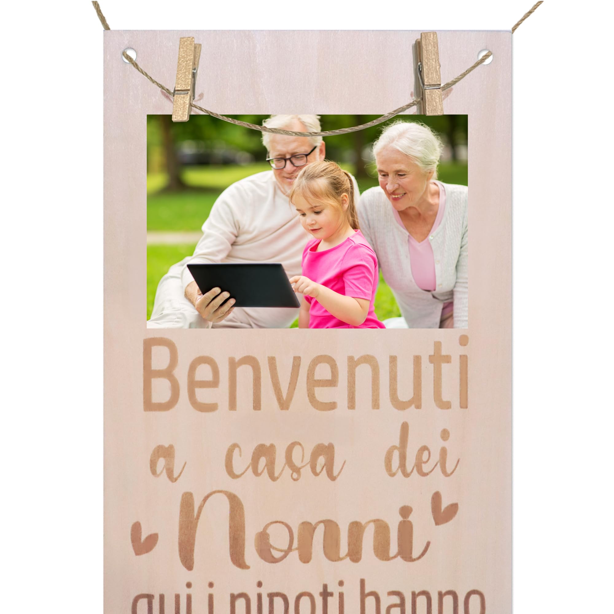 MKISHINE Targhetta in Legno 'Casa dei Nonni' - Segno Decorativo per la Casa, Idea Regalo per Nonni, Decorazione del Soggiorno, Festa