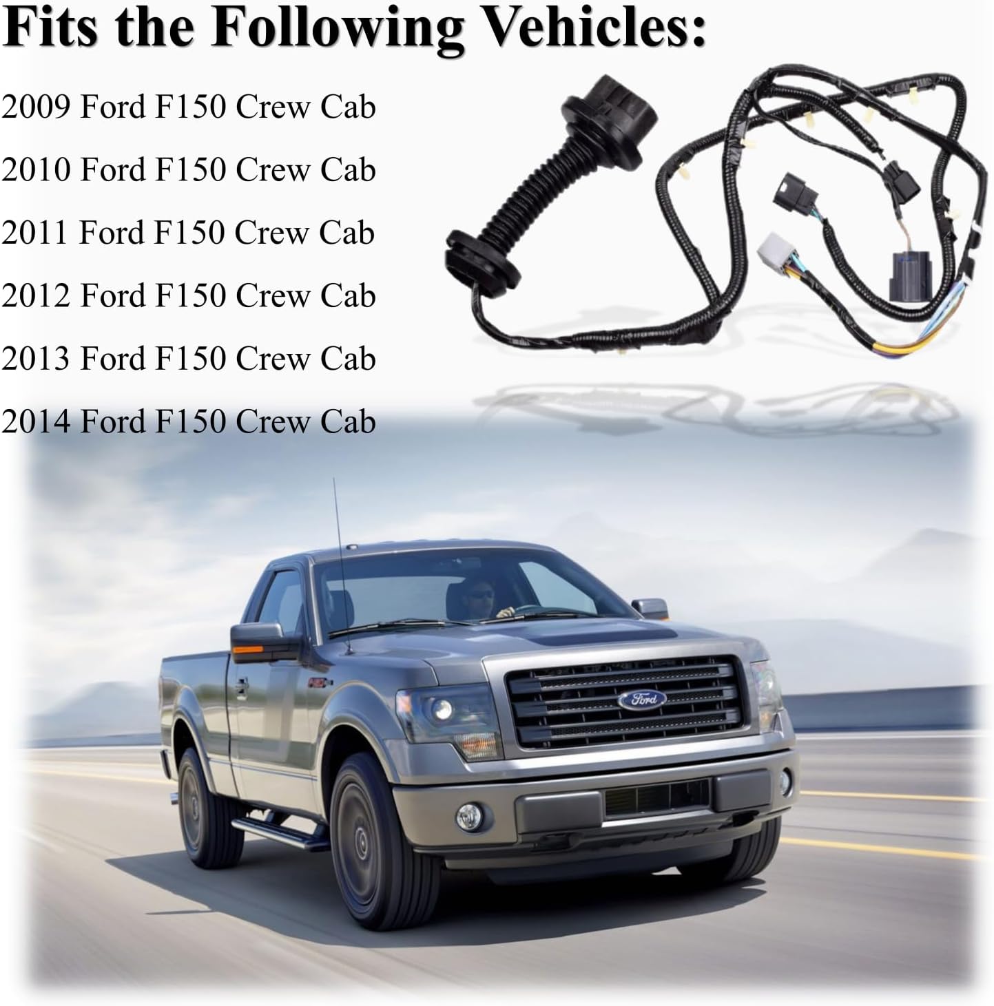 Rear Driver Side LH Door Wire Assembly Jumper 9L3Z-14631-CAA Rear Door Wiring Harness Compatible with 2009 2010 2011 2012 2013 2014 Ford F150 Crew Cab ONLY One Rear Left Door Jumper Wire Assembly