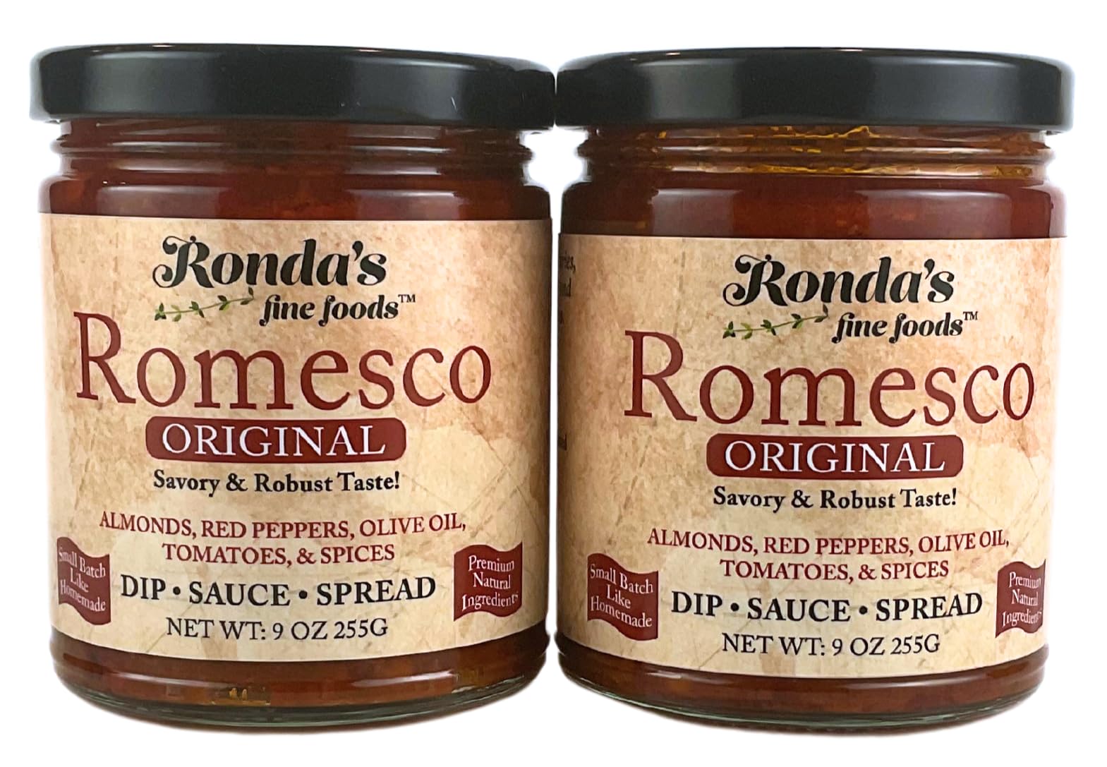 Romesco Dip, Spread, Topping & Sauce – 2CT 9.0oz Jars - Thick, Small-Batch Romesco with Almonds, Pure Olive Oil, Red Peppers, & Tomato – Keto, Vegan,