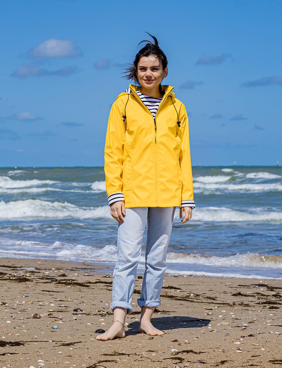 Breizh Ocean - Ciré Femme Imperméable, du XS au 4XL, Création Française ERQUY - Coupe Vent avec Coupe Ajustée et Intérieur Rayé Style Marinière - Manteau Femme
