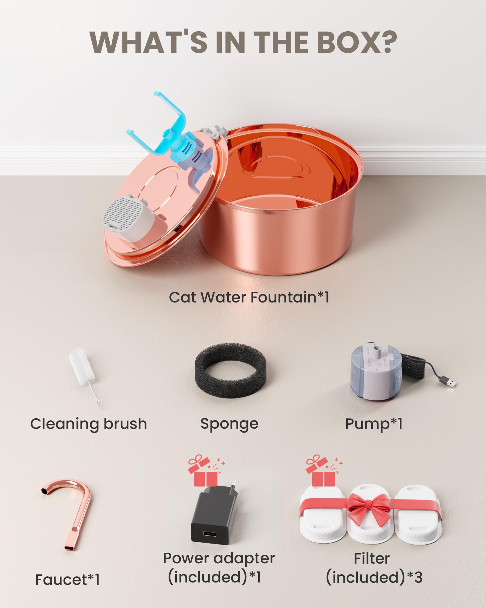 Tomxcute Katzenbrunnen 3,2L aus Edelstahl für Katzen und kleine Hunde