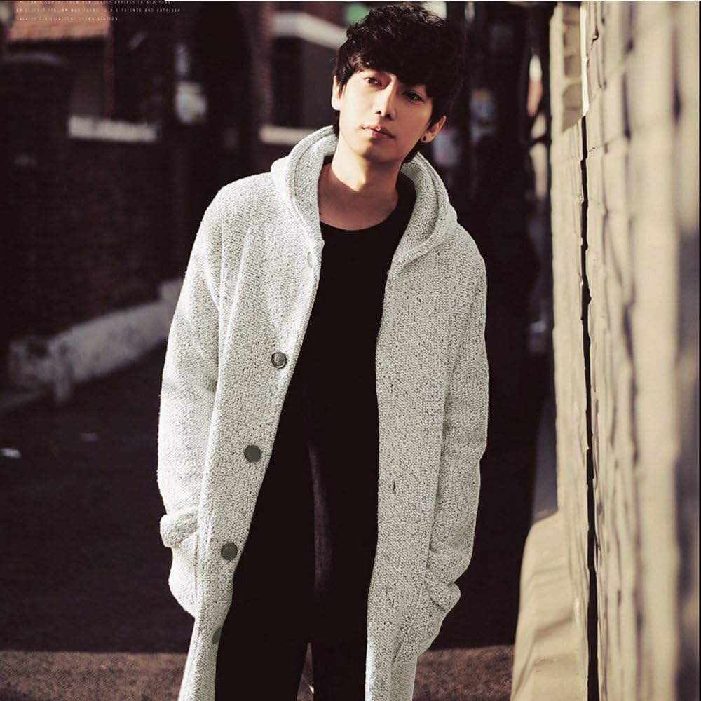 Amazon Co Jp Kmazn 圧縮ニット ロングコートメンズ ロング丈 シングル 防寒 フード付 カジュアル キレイめトレンド アウター 秋 冬 ファッション