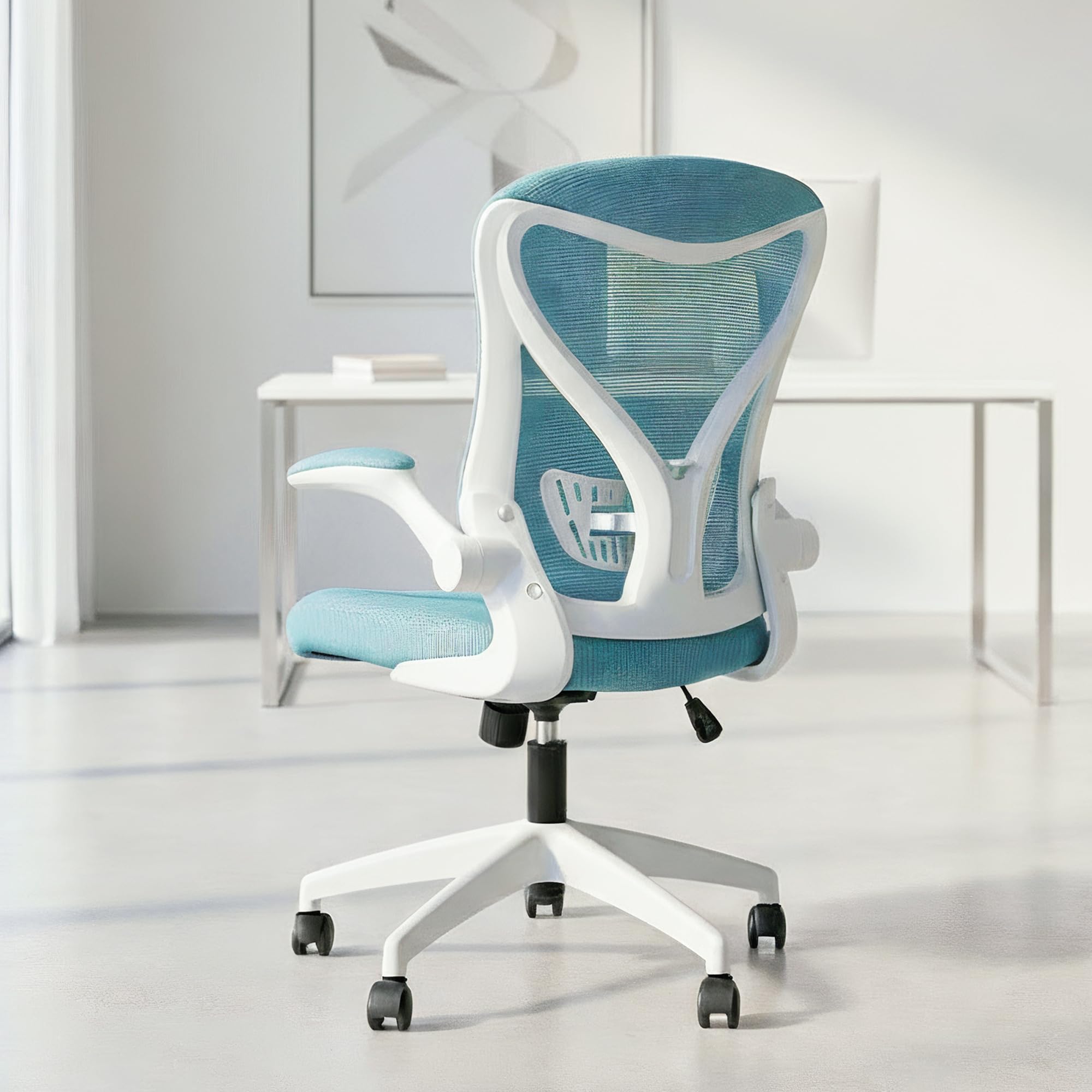 DROGO Premium Ergonomic Office Chair Work from Home, High Back Computer Chair w/Mesh, Flip-up Armrest, Adjustable Seat & Lumbar Support Mesh Chair Office (Marshal Lite Blue), Single Seat(DGC101)