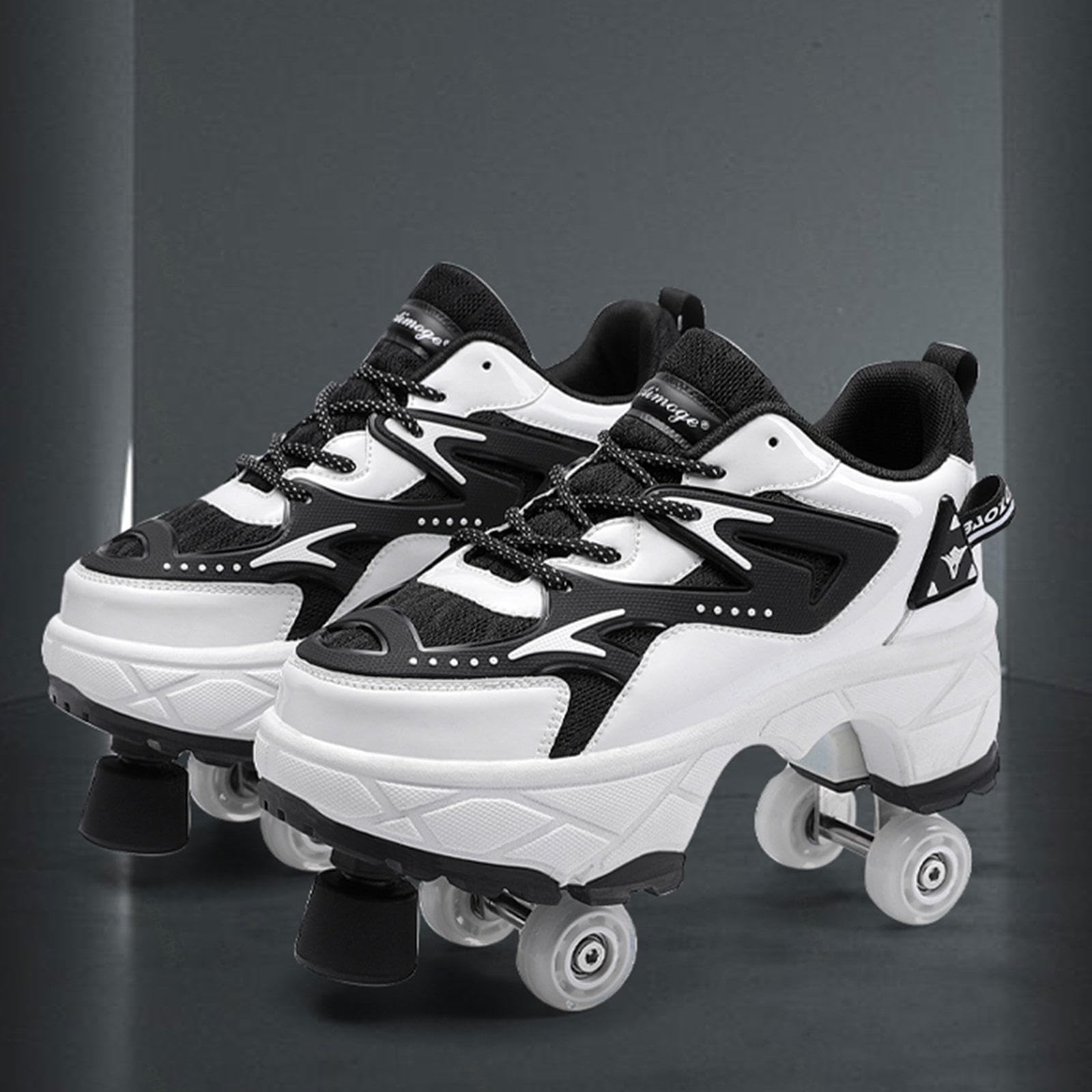 Chaussures De Patins À roulettes Unisexes Chaussures Déformées Multifonctionnelles 2 en 1, Chaussures Parkour pour Adultes/Enfants, Chaussures À roulettes pour Cadeau Débutant,White1-37EU
