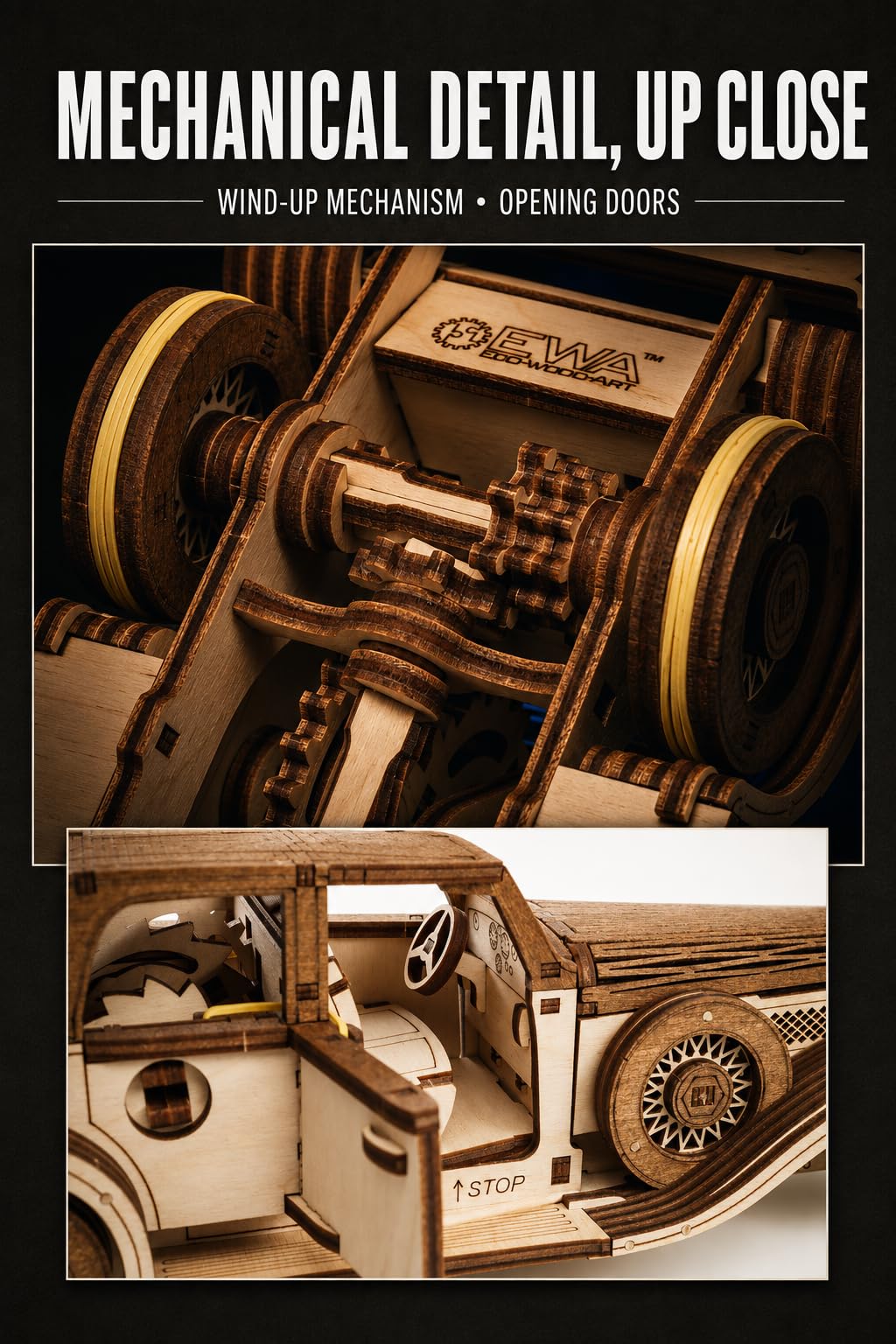 EWA Eco-Wood-Art – “FERDINAND RETRO CAR” - Puzzle 3D in legno - Rompicapo per adulti e adolescenti - da montare senza colla – 278 pezzi