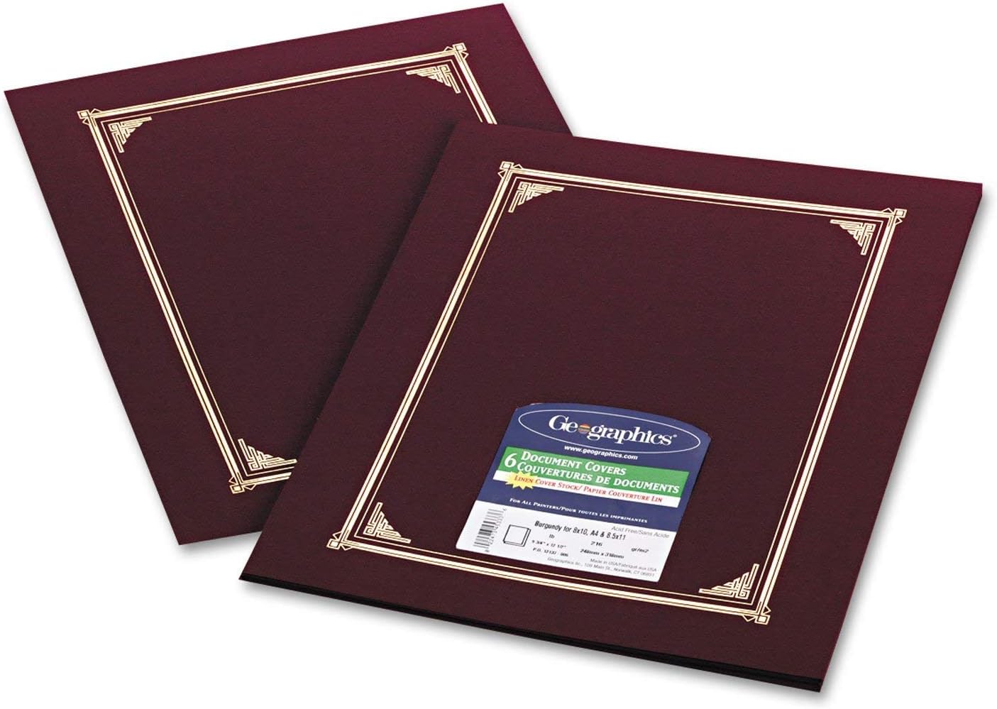geographics Certificate/Document Cover, 12 1/2 x 9 3/4, Burgundy, 6/Pack