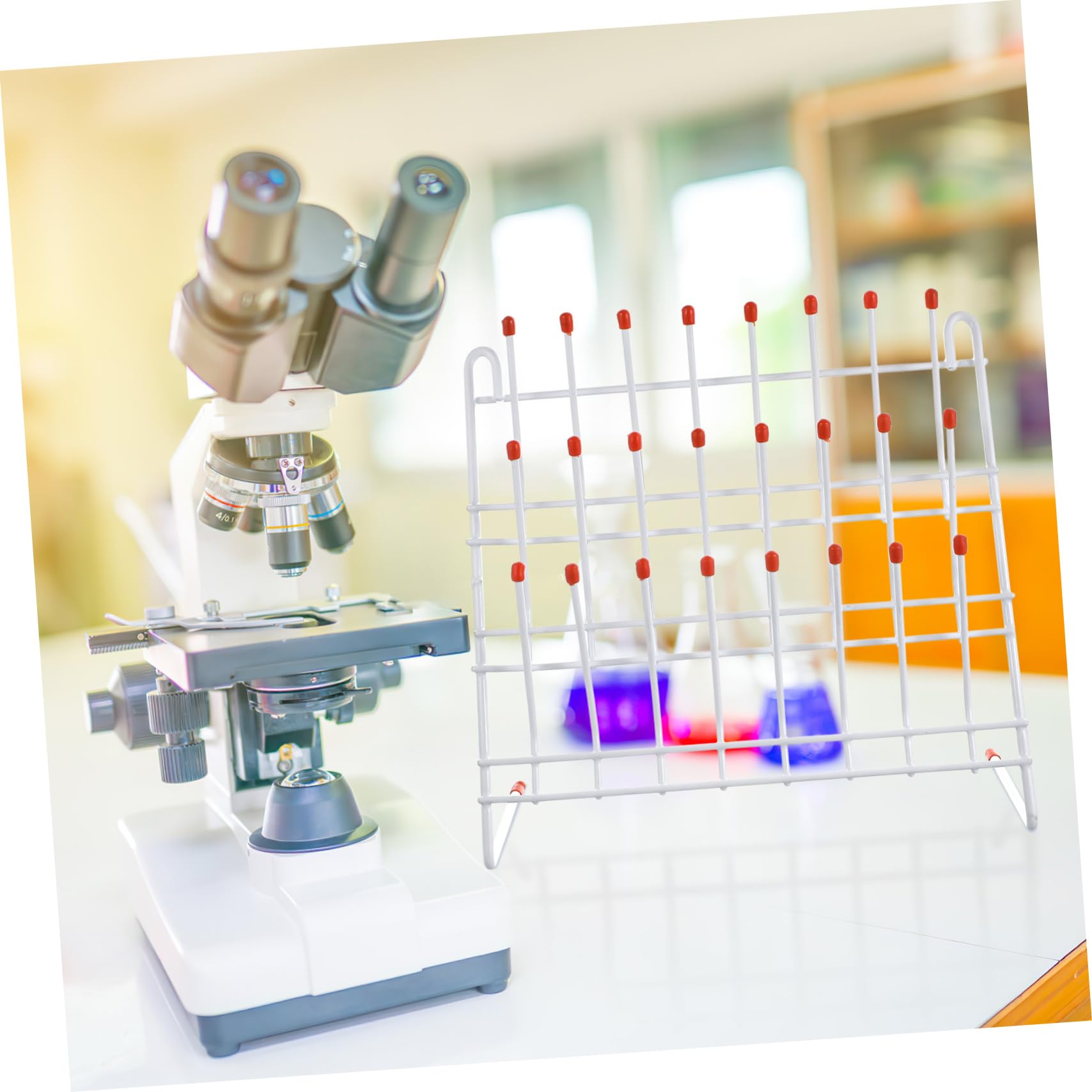 Ciieeo Séchoir à Tubes de Laboratoire en Métal Blanc, Support Pratique 24 Positions pour Sécher et Organiser les Tubes à Essai, Usage en Laboratoire