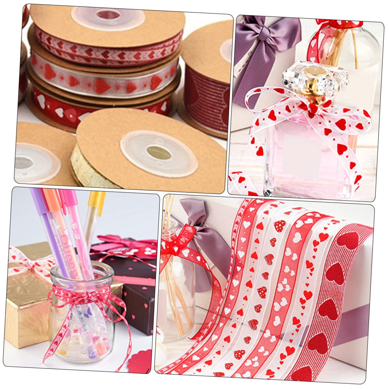 TEHAUX 12 Rollen Liebevolles Herzband Valentinstag Ripsband Hochzeit Liebesbänder Liebespaketband Liebesband Zum Basteln Gestaltetes Geschenkband Polyester Drucken Liebe Tasche Braut