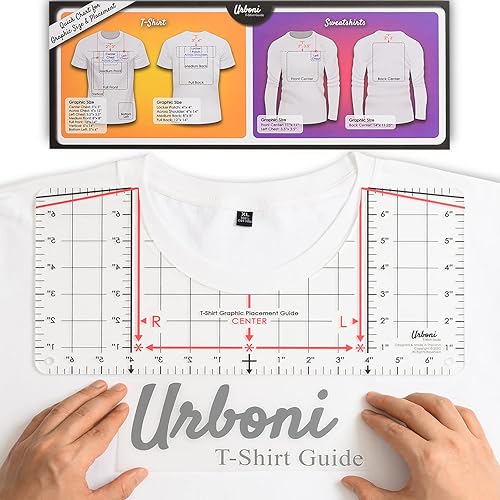 Standard Size - Tshirt Ruler Guide Vinyl Alignment, Shirt Measurement Tool Placement Center Design, DTF Template, Left Chest Logo Pocket, Accessories for Cricut, Heat Press Sublimation, HTV Transfer