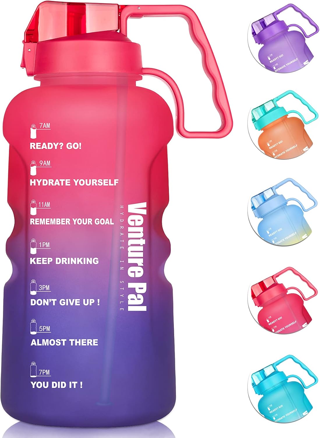 Venture Pal Large 64 & 128 OZ Water Bottle with Straw Motivational Gallon Water Bottle with Time Marker Wat…