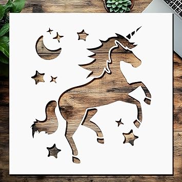 Unicorn, Stars & Moon Wall Stencil 10 x 10 in Reusable Mylar Template for Decorative Painting, Wall Art & DIY Projects