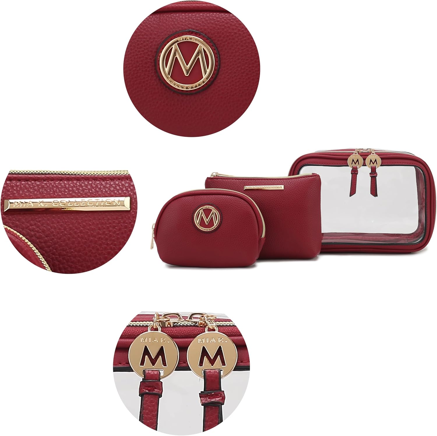 MKF Collection 3PCS Stylish Cosmetic Bag Portable Makeup Travel Organizer Case With 7 Makeup Brushes by Mia K