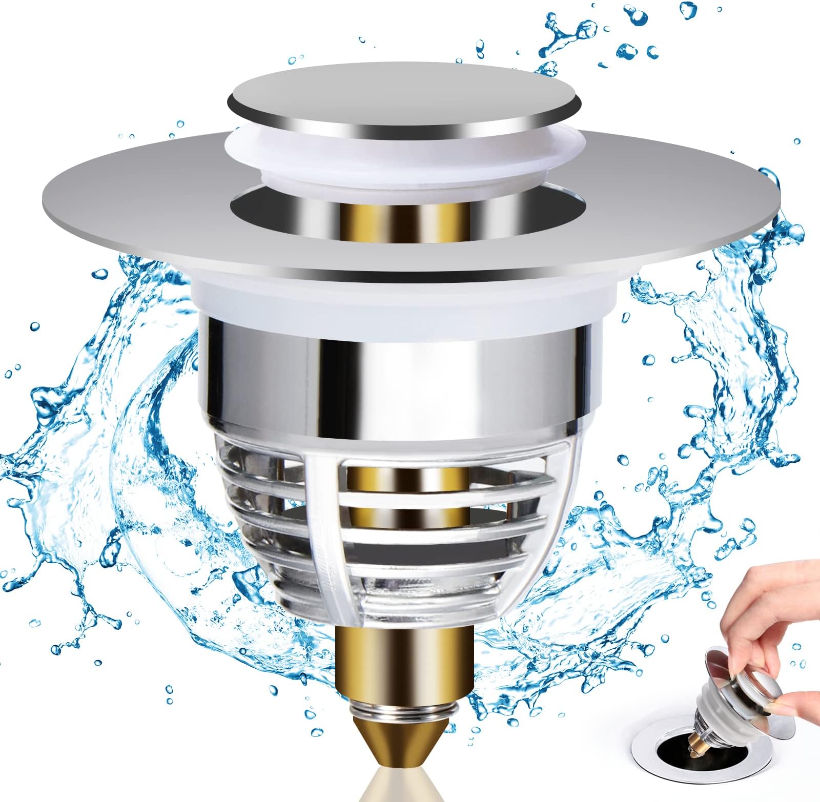Tappo Universale Per Lavabo E Vasca In Acciaio Inox, Diametro 40-45 Mm, Con Anello Per Corda, Antiruggine, Per Cucina E Bagno - 2