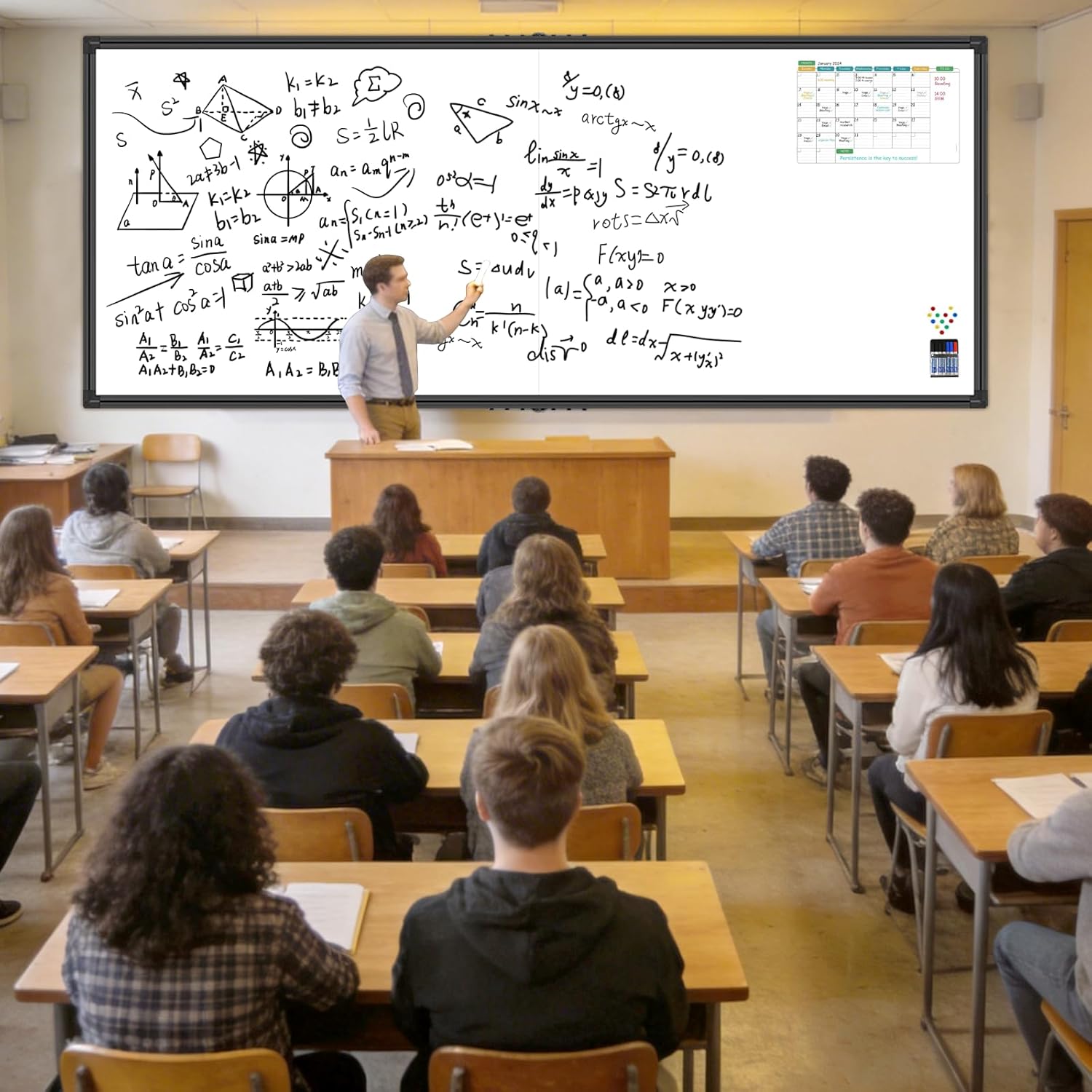 96"X48" Large Magnetic Whiteboard - 8x4 Feet Non-Reflective Coated Surface, Foldable Dry Erase Board, Black Aluminum Frame ，Suitable for Training Rooms and (Professional Accessory Set)