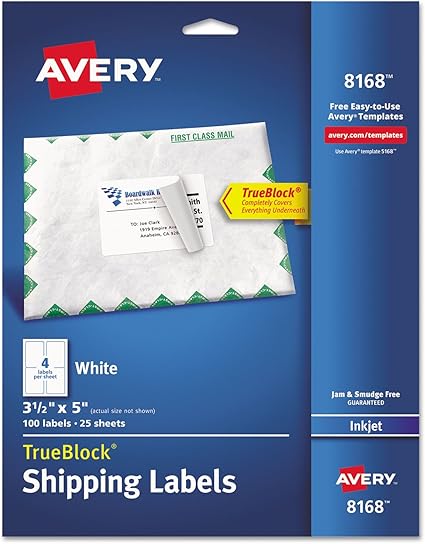 Amazon.com : Avery 8168 Inkjet Labels, Shipping, Permanent, 3 ...