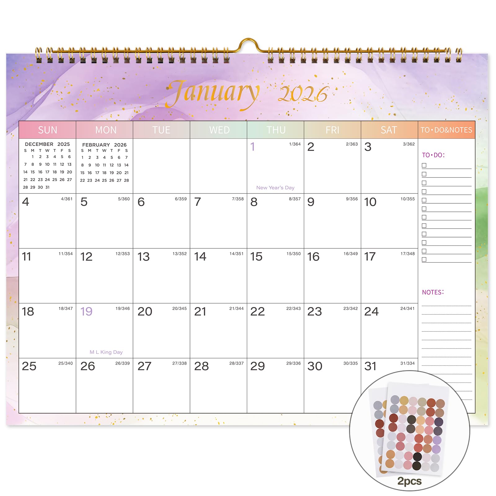 Calendar 2025-2026 - 18 Monthly Wall Calendar 2025-2026 from July 2025 to December 2026, 11 x 8.5 Inches.Thick Paper with Julian Dates and Block for