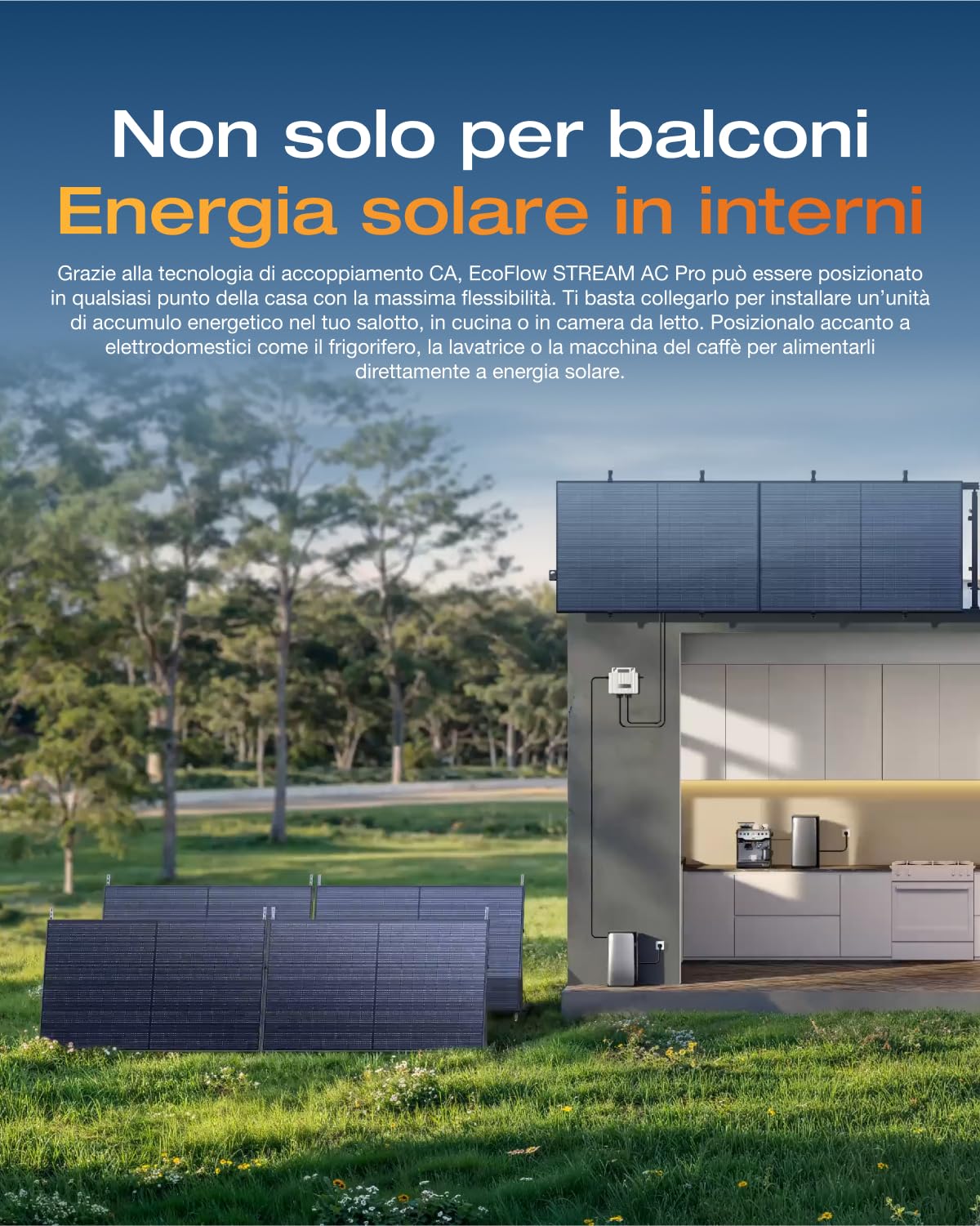 EcoFlow STREAM AC Pro, kit fotovoltaico con 1,92 kWh battria, 100% compatibile con tutti i microinverter, 1.200 W uscita, espandibile a 11,52 kWh, modalità TOU e controllo intelligente con AI