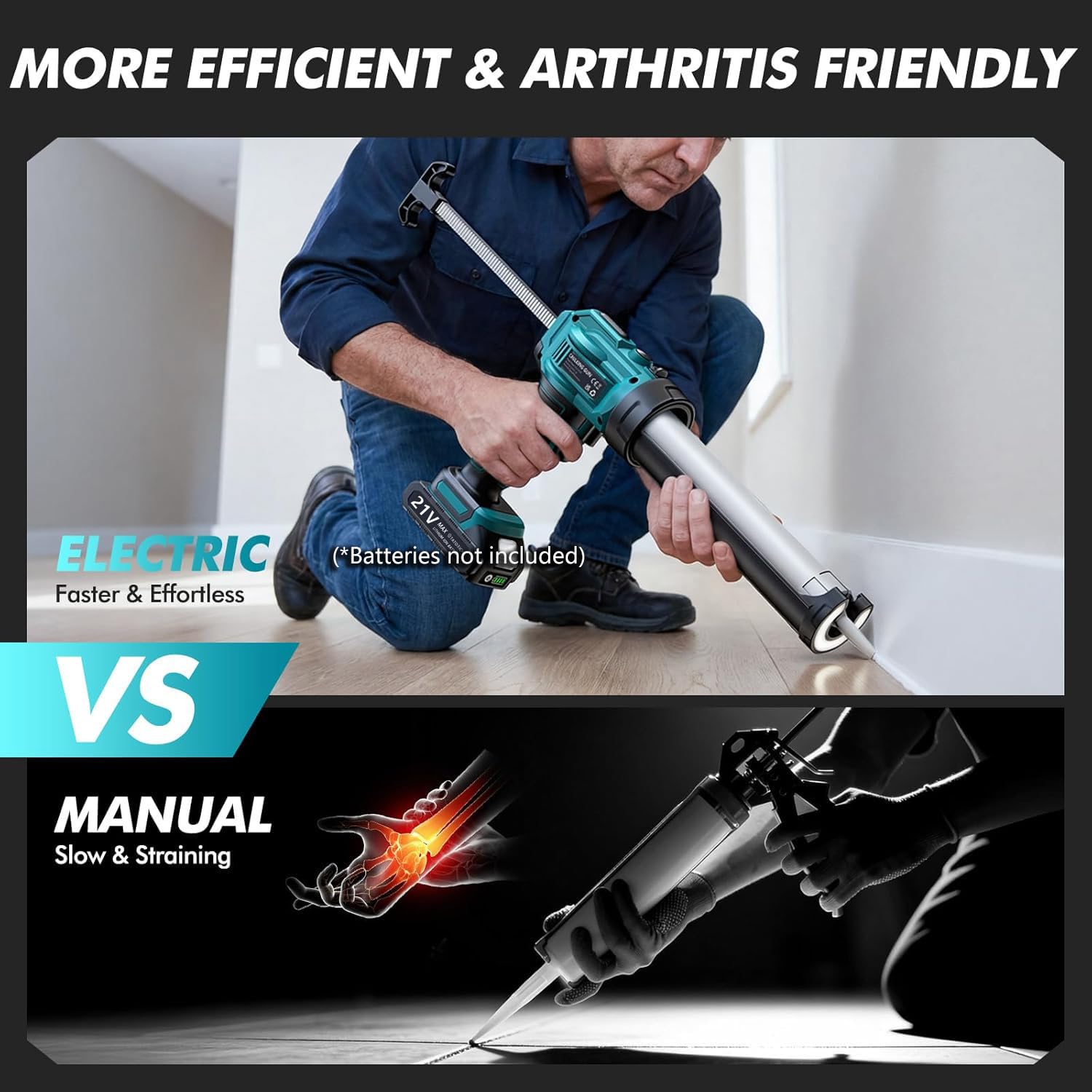 Pistolet à Cartouche sans Fil compatible with Makita 18V(sans batterie), moteur sans balais, 4 vitesses réglables avec LED, pour cartouches 300 ml – Pistolet à mastic professionnel pour rénovation