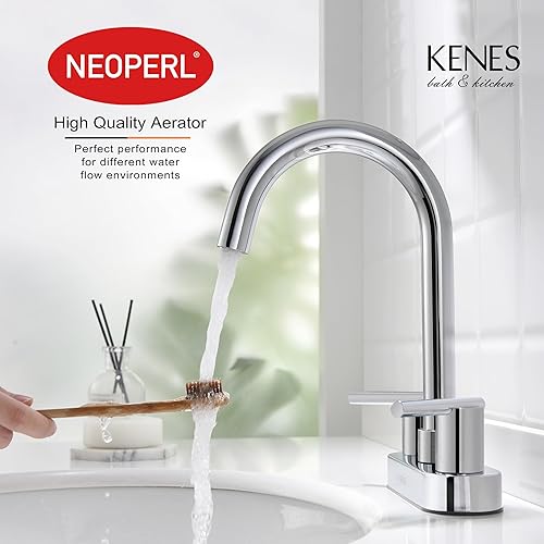 Miniatura 4 de KENES KE-9019-5 - Grifo central de baño de 4 pulgadas y 2 asas, grifo de lavabo comercial moderno cromado de 3 agujeros, grifo de tocador con